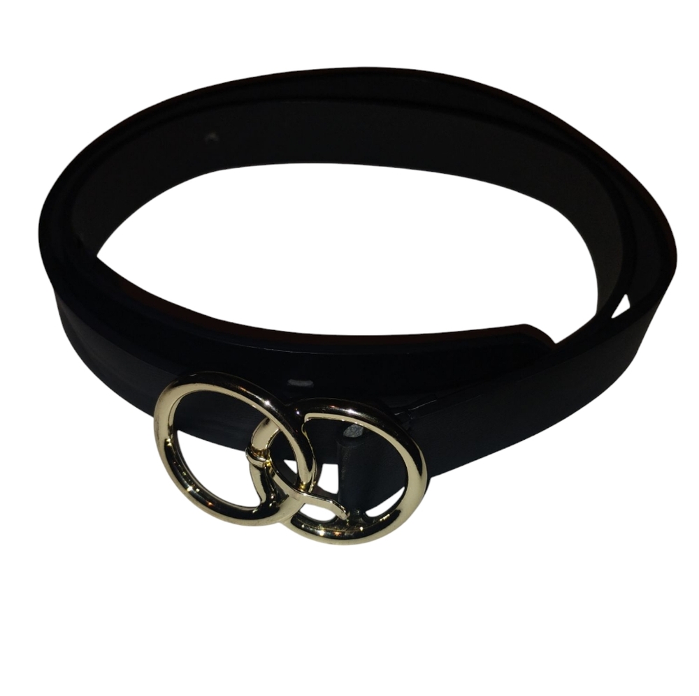 Elegant Black Belt with Gold Buckle